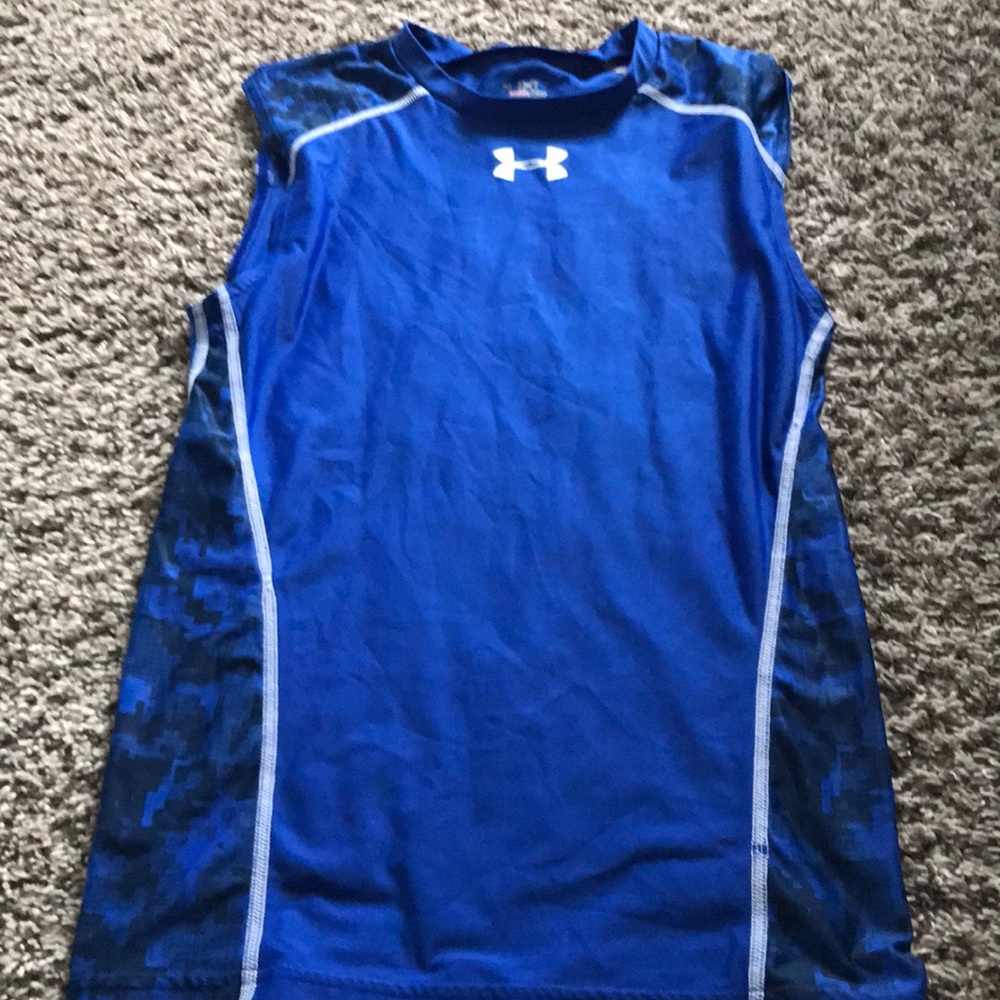 3 under armor blue muscle shirts